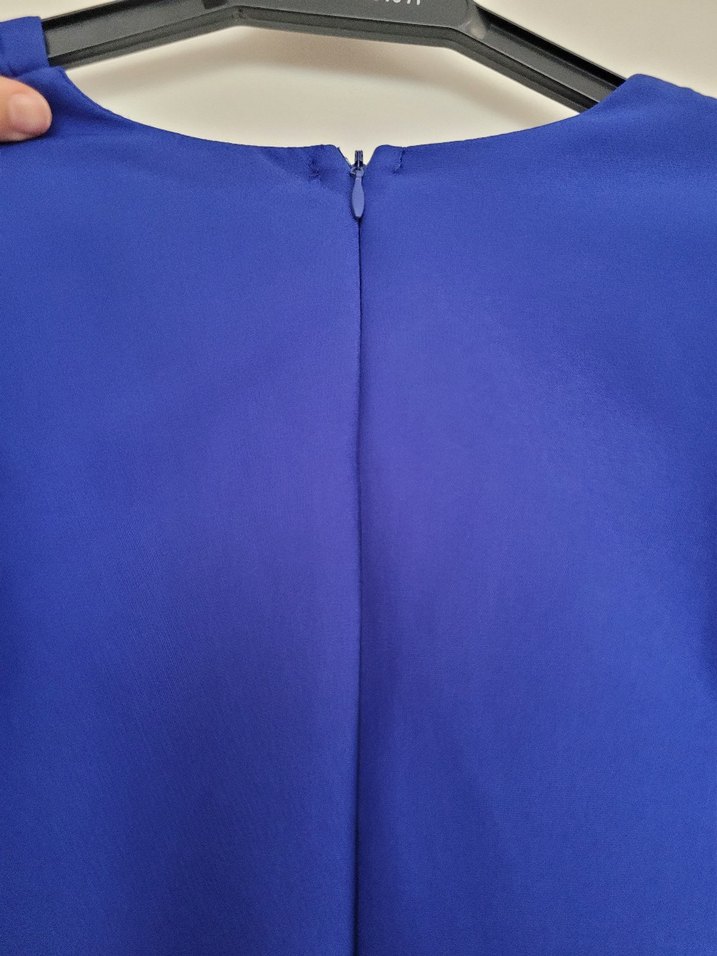 Düğmeli V Yaka Mavi Mini Elbise - Görsel 3