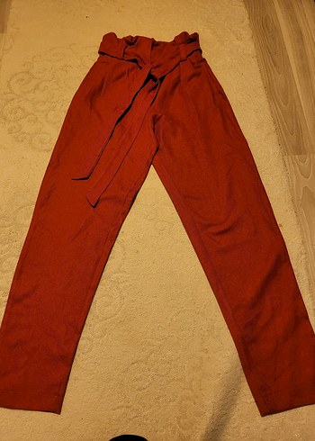 Kemerli Kahverengi Keten Kadın Pantolon - Görsel 9