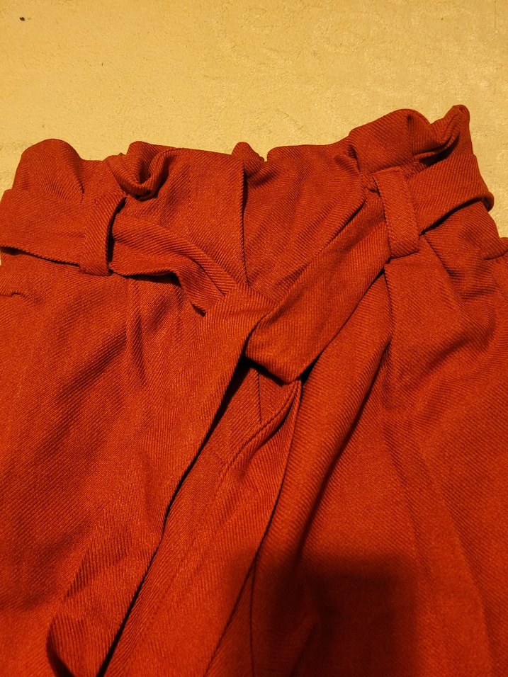 Kemerli Kahverengi Keten Kadın Pantolon - Görsel 3