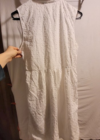 Düğmeli Beyaz Keten Bohem Uzun Elbise - Görsel 2