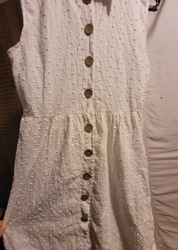 Düğmeli Beyaz Keten Bohem Uzun Elbise - Görsel 6