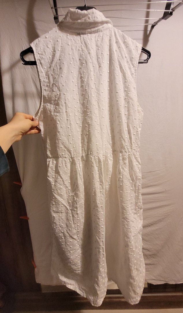 Düğmeli Beyaz Keten Bohem Uzun Elbise - Görsel 2