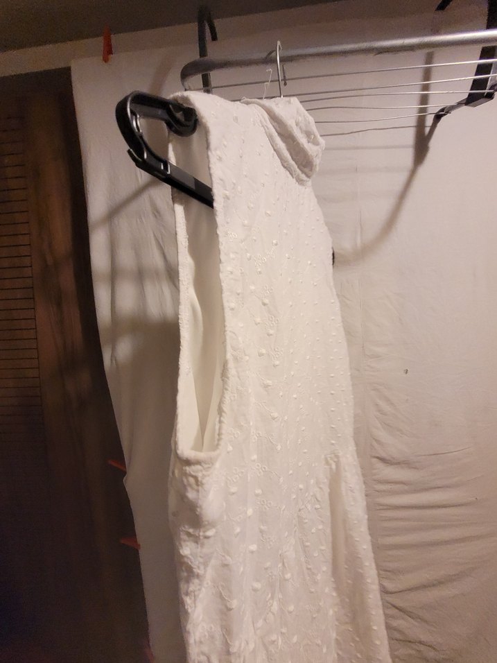 Düğmeli Beyaz Keten Bohem Uzun Elbise - Görsel 3