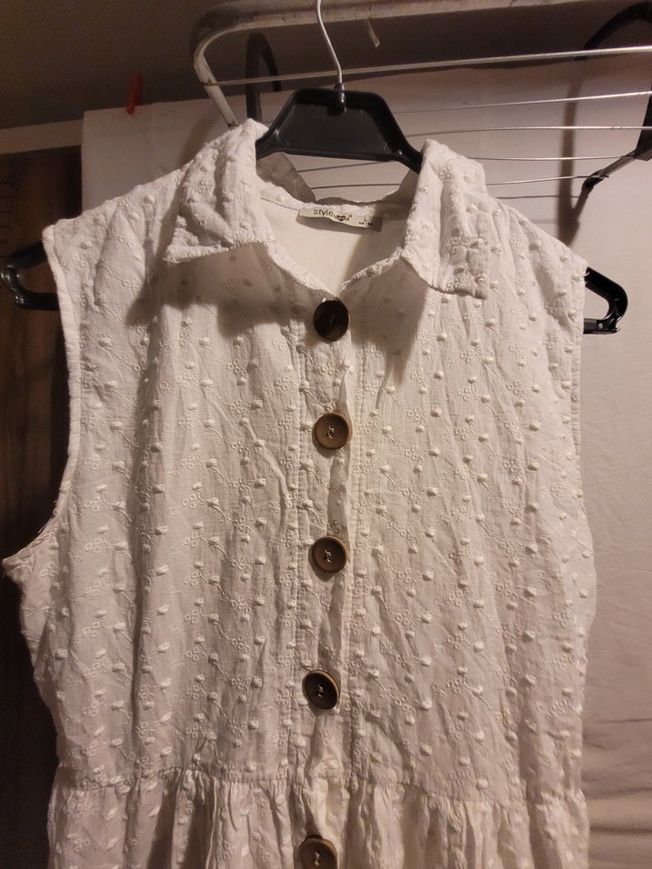 Düğmeli Beyaz Keten Bohem Uzun Elbise - Görsel 5