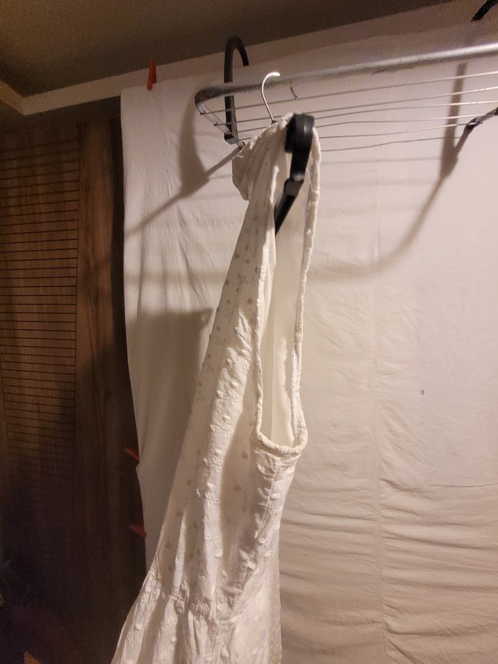 Düğmeli Beyaz Keten Bohem Uzun Elbise - Görsel 4