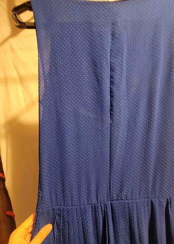 Mavi Pilili Puantiyeli Uzun Kadın Elbise - Görsel 6