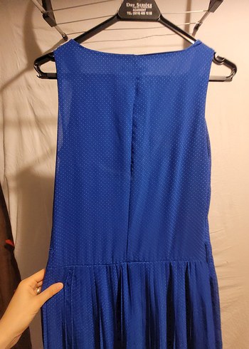 Mavi Pilili Puantiyeli Uzun Kadın Elbise - Görsel 5