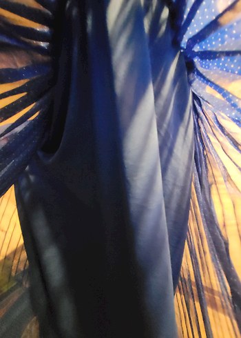 Mavi Pilili Puantiyeli Uzun Kadın Elbise - Görsel 10