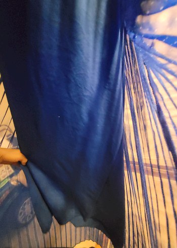 Mavi Pilili Puantiyeli Uzun Kadın Elbise - Görsel 13