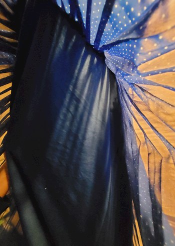 Mavi Pilili Puantiyeli Uzun Kadın Elbise - Görsel 12