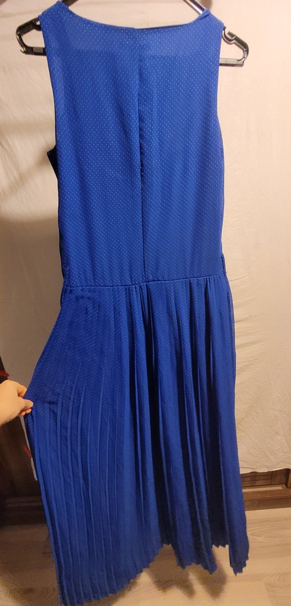 Mavi Pilili  Puantiyeli Uzun Kadın Elbise - Görsel 2