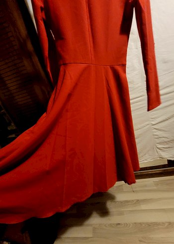 Uzun Kollu Koyu Kırmızı Kadın Triko Elbise - Görsel 11