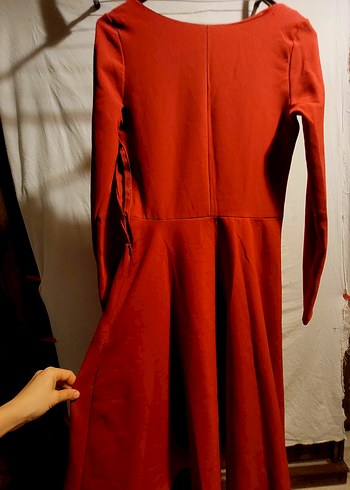 Uzun Kollu Koyu Kırmızı Kadın Triko Elbise - Görsel 4