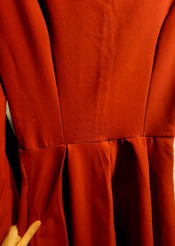 Uzun Kollu Koyu Kırmızı Kadın Triko Elbise - Görsel 8