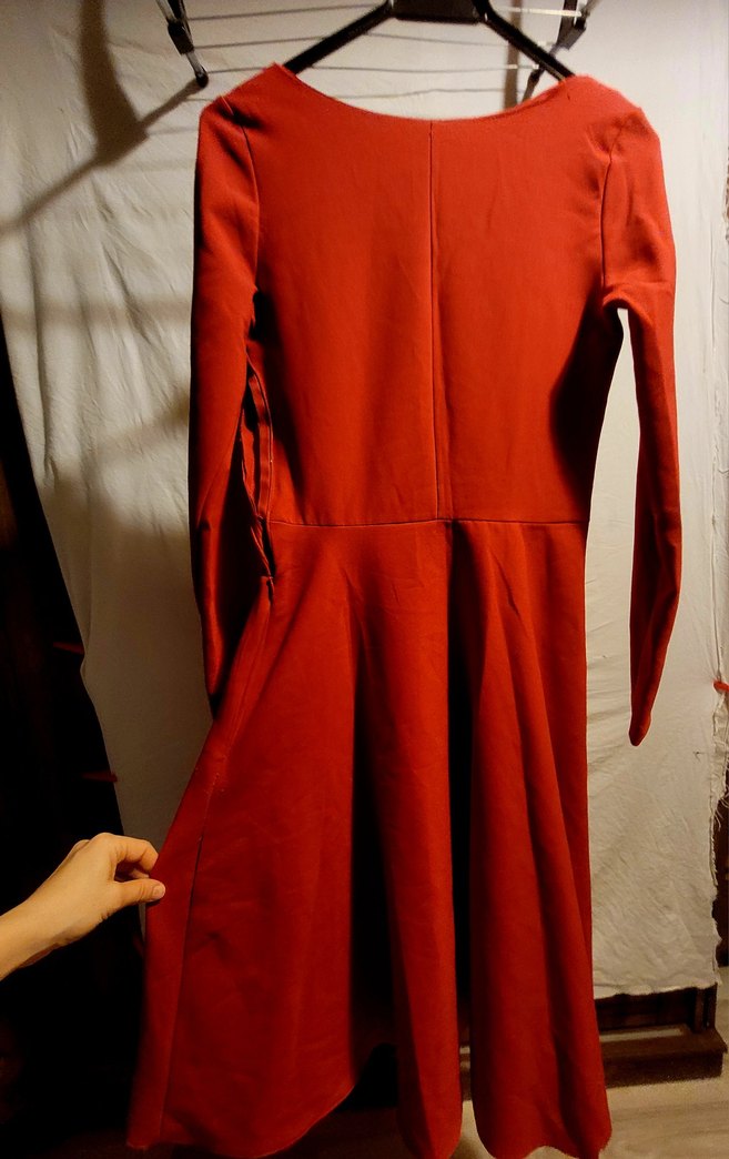 Uzun Kollu Koyu Kırmızı Kadın Triko Elbise - Görsel 4