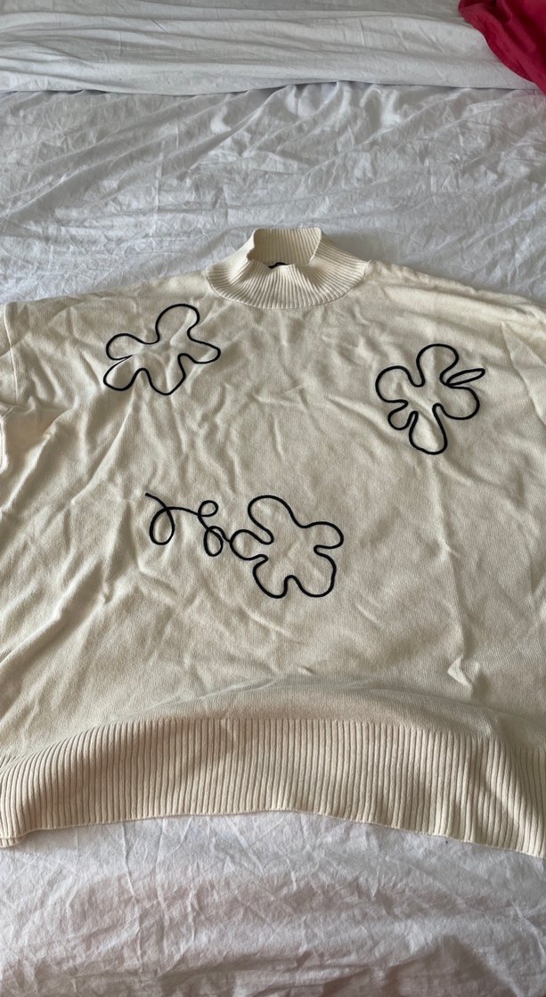 Nakışlı UzunKollu Beyaz Triko Kadın Kazak - Görsel 2