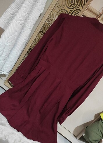 36 Beden bordo Renk Şifon romantik uzun kollu elbise astarlı bordo