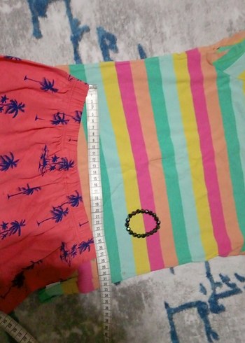 Kız Çocuk Renkli Çizgili Tişört ve Şort Takımı - Görsel 4