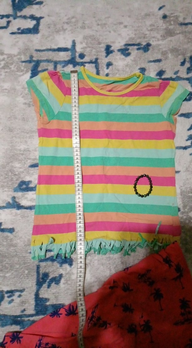 Kız Çocuk Renkli Çizgili Tişört ve Şort Takımı - Görsel 3