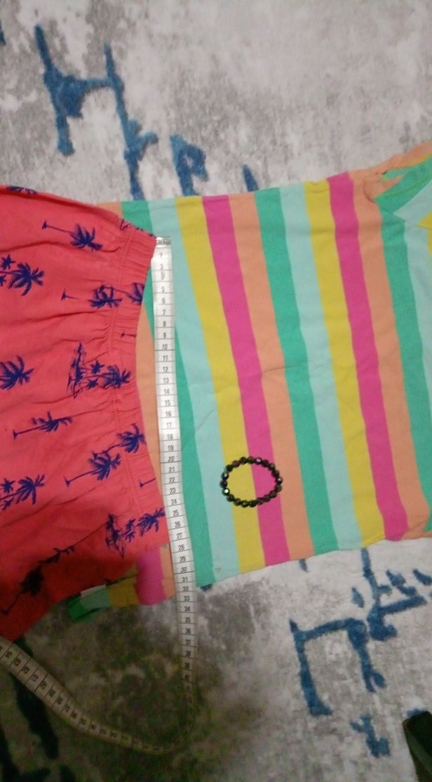 Kız Çocuk Renkli Çizgili Tişört ve Şort Takımı - Görsel 4