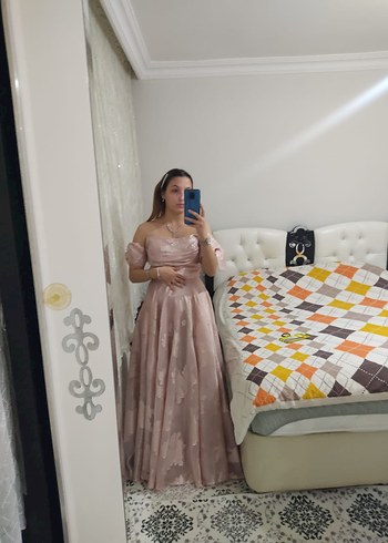 Taç Pudra Pembe nişan elbisesi