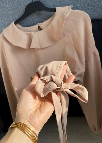 Bej Keten Kadın Bluz, - Görsel 4