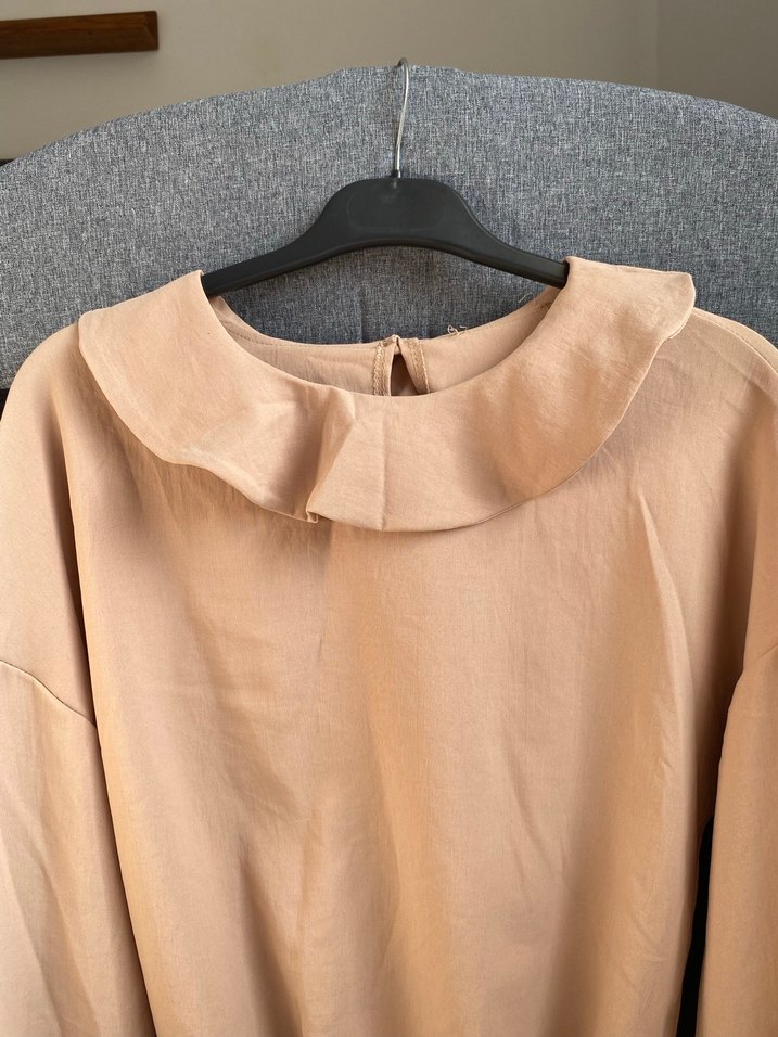 Bej Keten Kadın Bluz, - Görsel 2