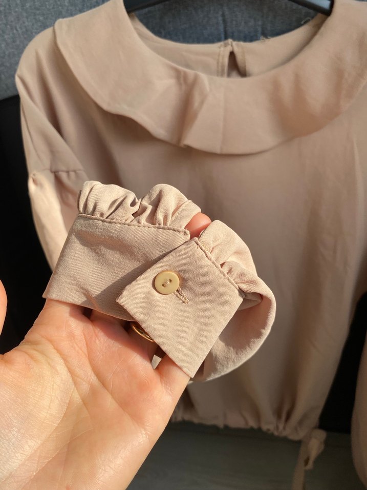 Bej Keten Kadın Bluz, - Görsel 3