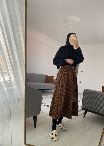 Süet leopar etek - Görsel 4