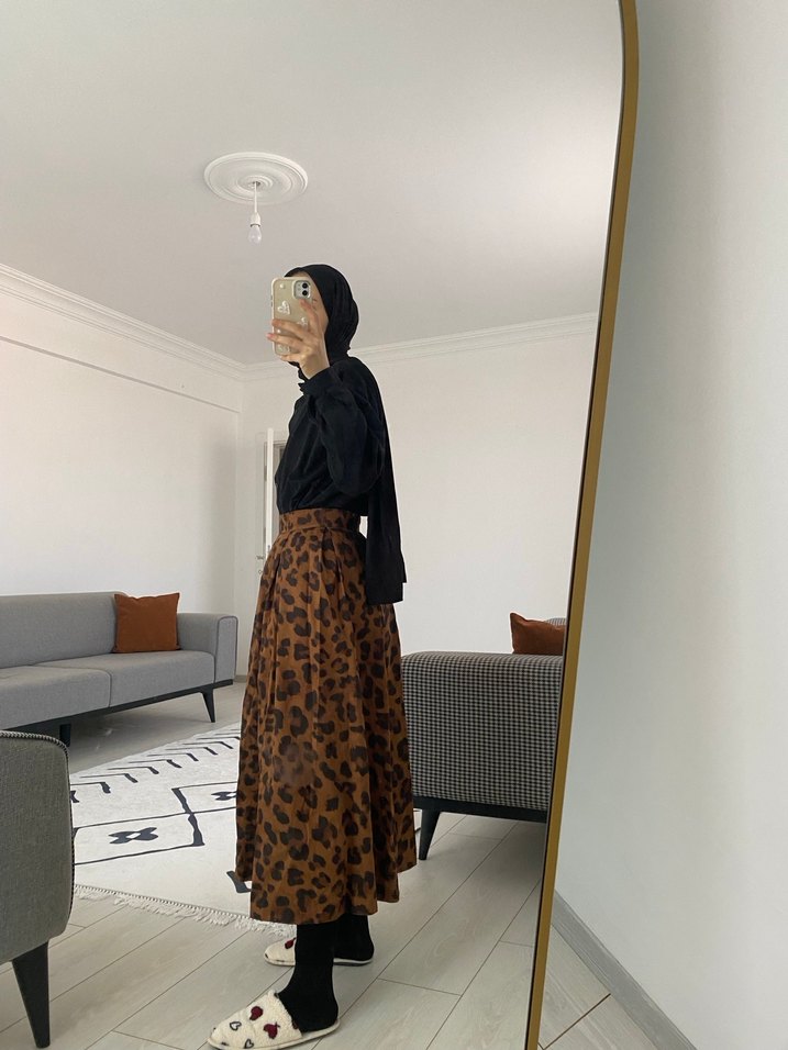 Süet leopar etek - Görsel 5