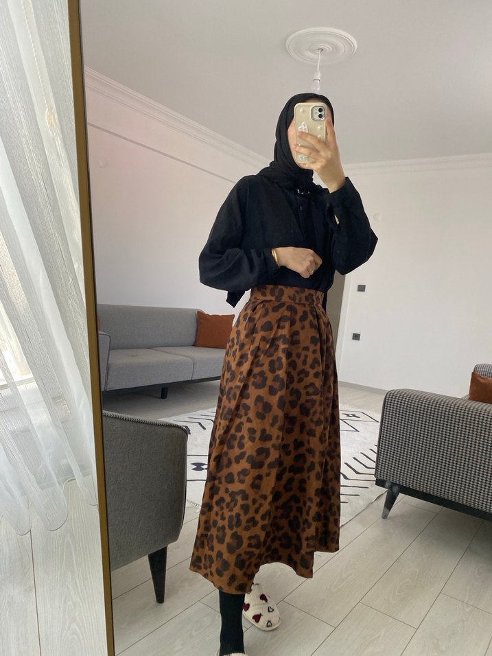 Süet leopar etek - Görsel 3