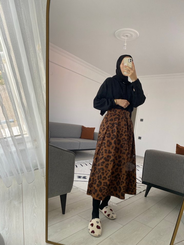 Süet leopar etek - Görsel 4