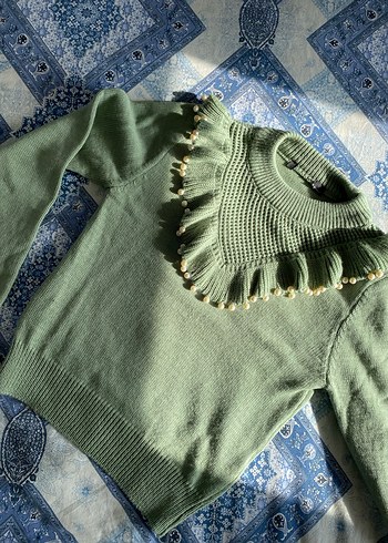 Bohem Tarz Yeşil kazak - Görsel 2