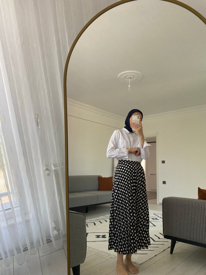 Puantiye Desenli Midi Kadın Etek - Görsel 2