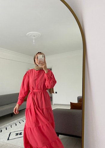 Pembe Uzun Salaş Fırfırlı Bohem Elbise - Görsel 3