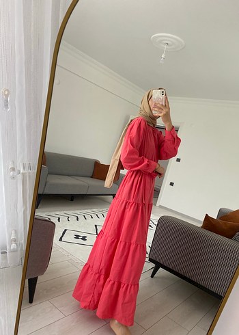 Pembe Uzun Salaş Fırfırlı Bohem Elbise - Görsel 5