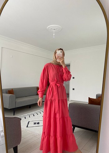 Pembe Uzun Salaş Fırfırlı Bohem Elbise - Görsel 4