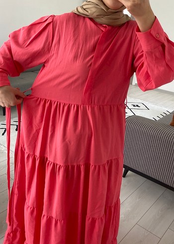 Pembe Uzun Salaş Fırfırlı Bohem Elbise - Görsel 10