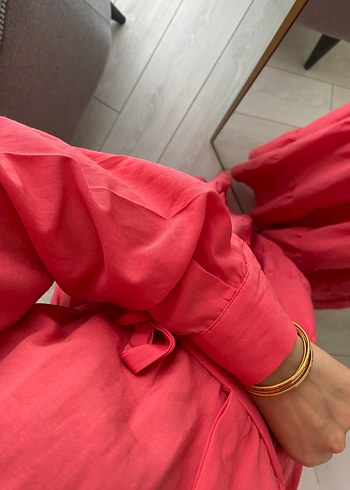 Pembe Uzun Salaş Fırfırlı Bohem Elbise - Görsel 6