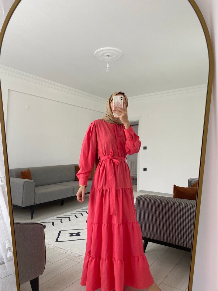 Pembe Uzun Salaş Fırfırlı Bohem Elbise - Görsel 4