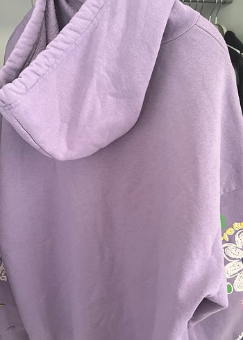 Baskılı Mor Kapüşonlu Kadın Sweatshirt - Görsel 6