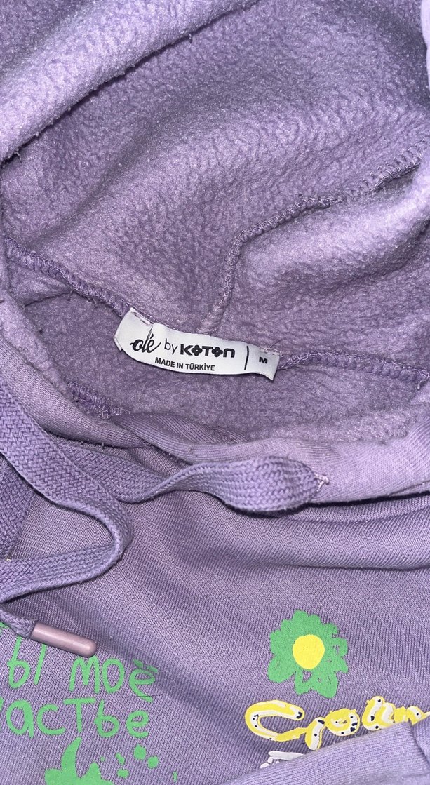 Baskılı Mor Kapüşonlu Kadın Sweatshirt - Görsel 3