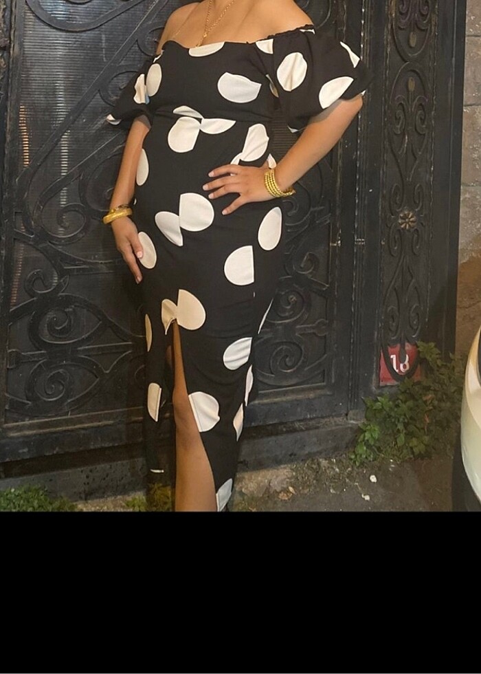 Balon kol puantiyeli elbise - Görsel 2