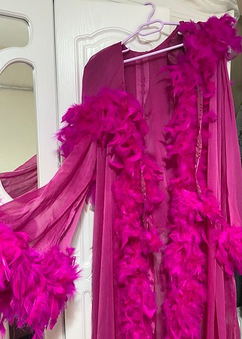 Fuşya kına elbisesi ve sabahlık - Görsel 3