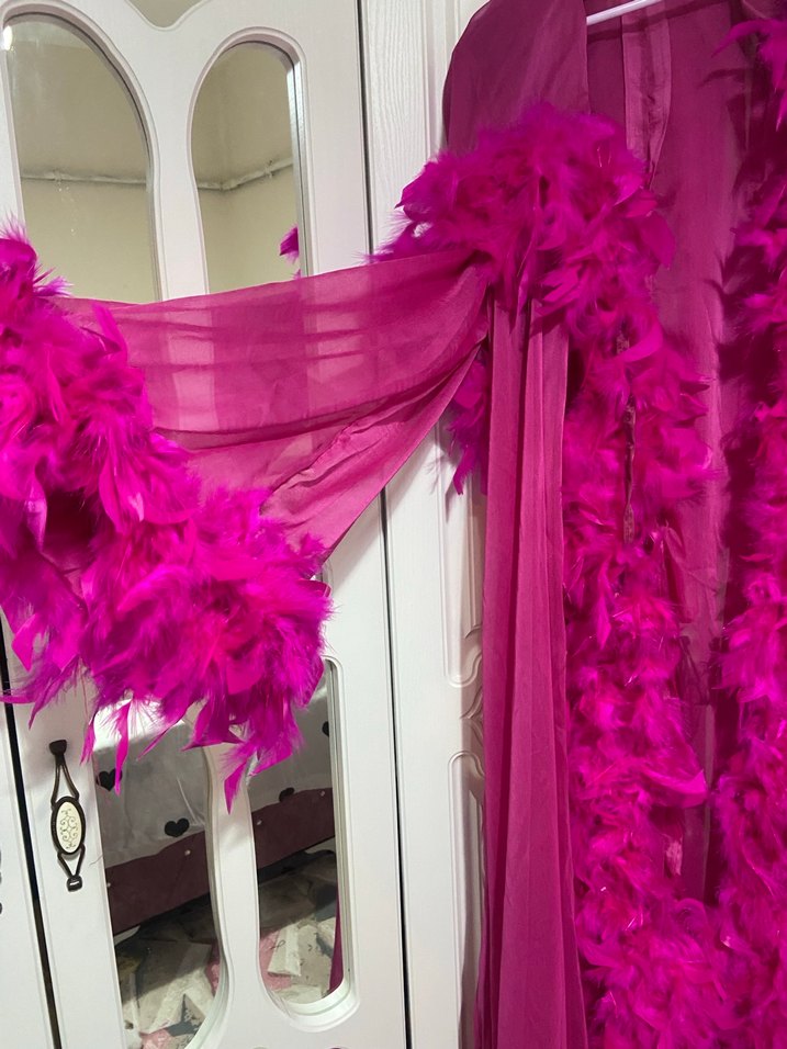 Fuşya kına elbisesi ve sabahlık - Görsel 2