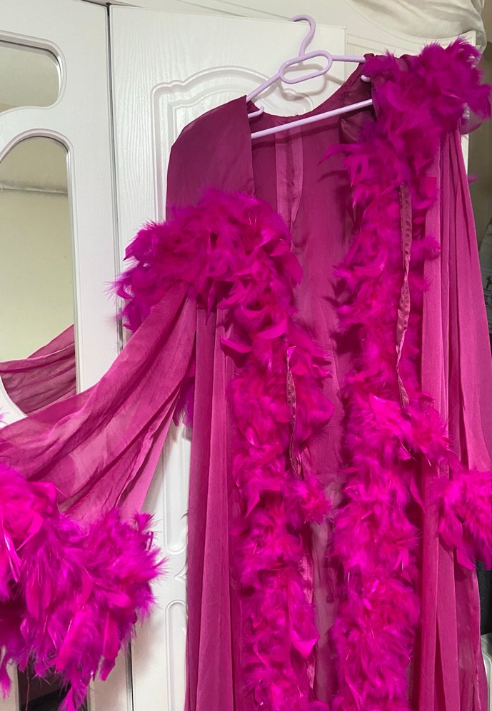 Fuşya kına elbisesi ve sabahlık - Görsel 3