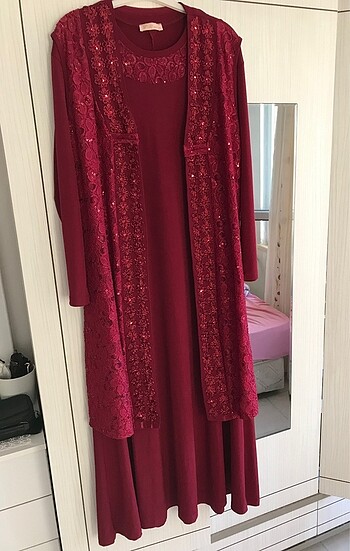 48 Beden bordo Renk Abayalı Elbise