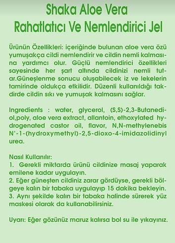  Beden Rahatlatıcı aloe vera bakım jel