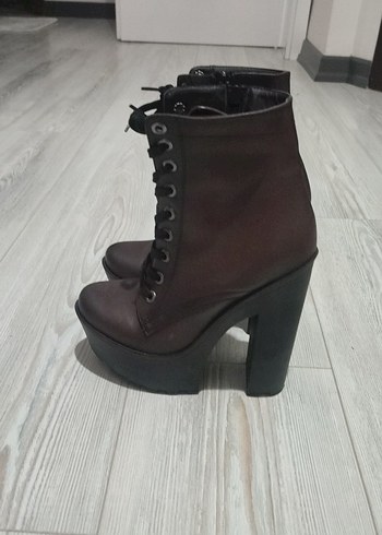 Diğer Bordo Deri Platform Topuklu Gotik Kadın Bot