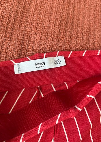 Mango Kırmızı Çizgili Pilili Uzun Etek